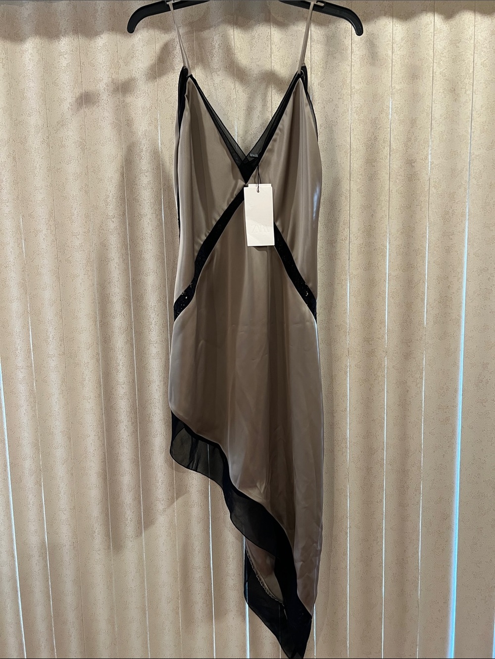 New Zara Women’s Slip Dress with Black Trim - Taupe in Size Small